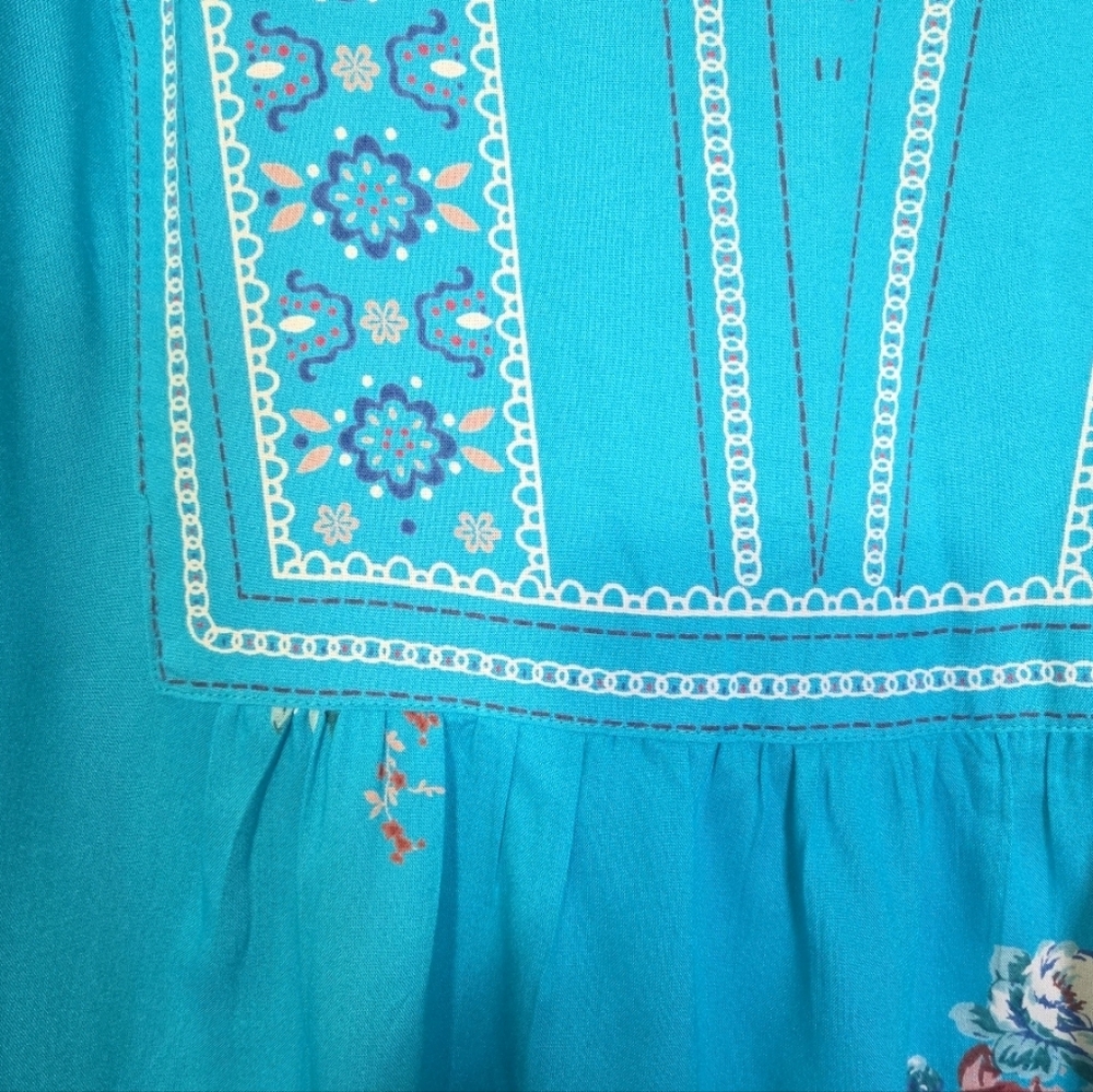 Woman Within Women's Tunic Top in 2X Teal Floral Peasant BOHO Relaxed Fit - Picture 3 of 9